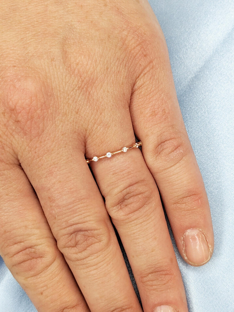 14k Rose Gold Stacking Ring, Women Wedding Band, Moissanite Half Eternity Band, Stackable Ring, Birthday Gift for Girlfriend, Delicate Ring