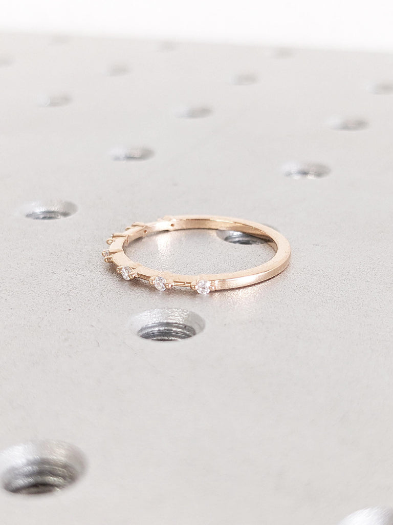 14k Rose Gold Stacking Ring, Women Wedding Band, Moissanite Half Eternity Band, Stackable Ring, Birthday Gift for Girlfriend, Delicate Ring