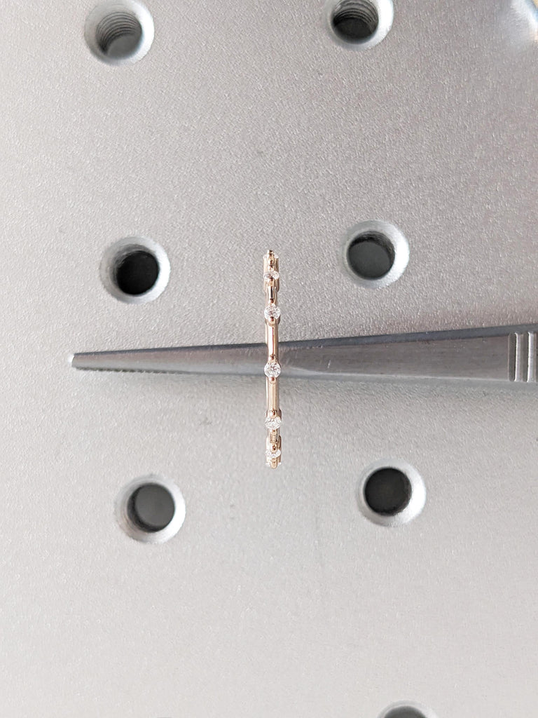 14k Rose Gold Stacking Ring, Women Wedding Band, Moissanite Half Eternity Band, Stackable Ring, Birthday Gift for Girlfriend, Delicate Ring