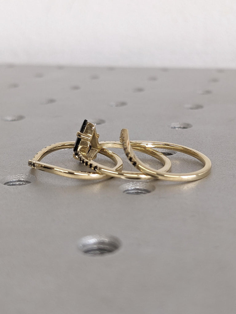 Delicate Engagement Ring in 14k Gold | Natural Diamond Chevron Stacking Ring | V Shaped Matching Wedding Band | Ombre Diamond Wedding Ring