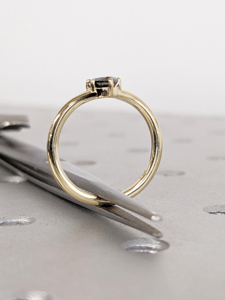 Marquise Salt and Pepper Diamond Engagement Ring, Dainty 14k Solid Gold Ring, Split Shank Ring, Minimalist Ring, Wedding Anniversary Ring