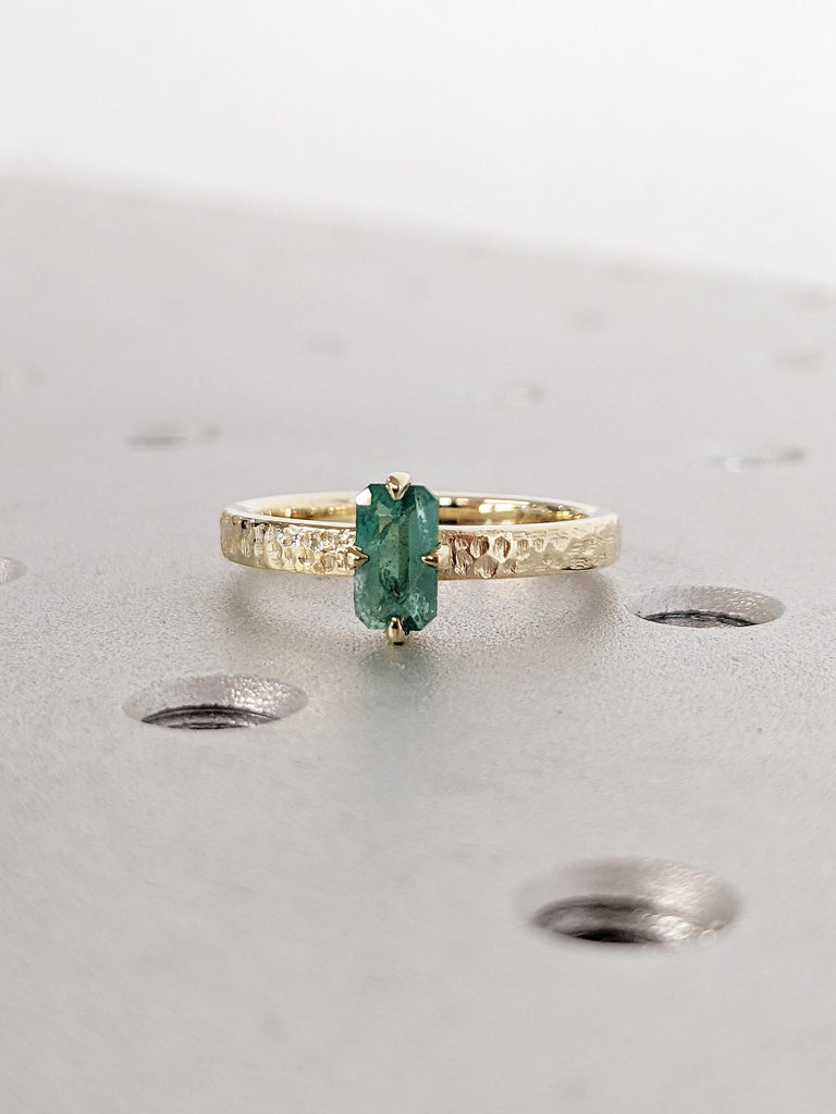 Natural Emerald Ring, Emerald Cut Engagement Ring, Gold Promise Ring for Her