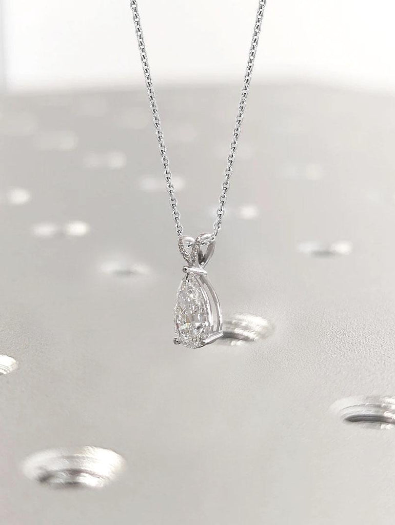 Moissanite Necklace Pear Pendant For Ladies, Pear Shape Solitaire Pendant 14K Gold Necklace, Teardrop Shape April Birthstone Pendant