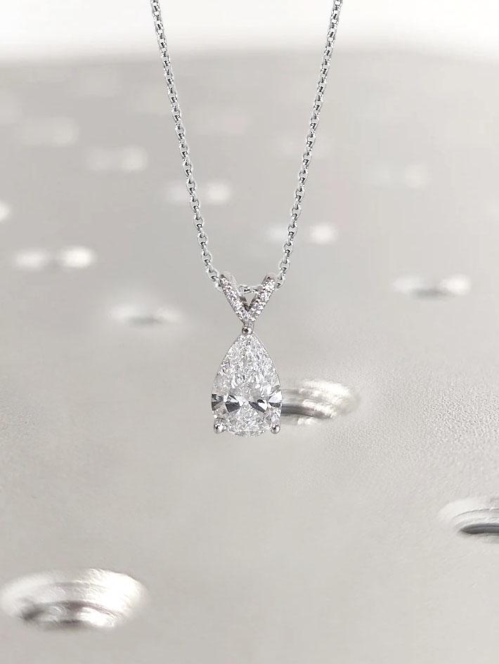 14K 18K White Gold Necklace | 2ct VVS1 Pear Cut Moissanite Pendant | Pear Shape Solitaire Pendant | Teardrop Pendant Layering Necklace for Her