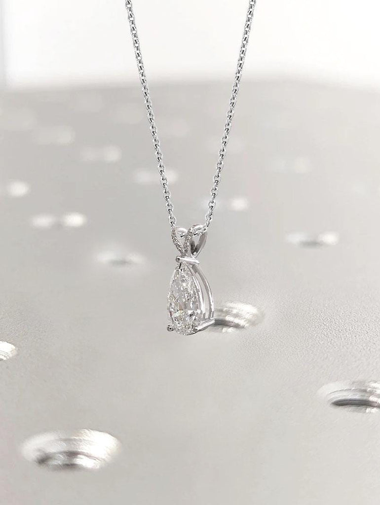Moissanite Necklace Pear Pendant For Ladies, Pear Shape Solitaire Pendant 14K Gold Necklace, Teardrop Shape April Birthstone Pendant