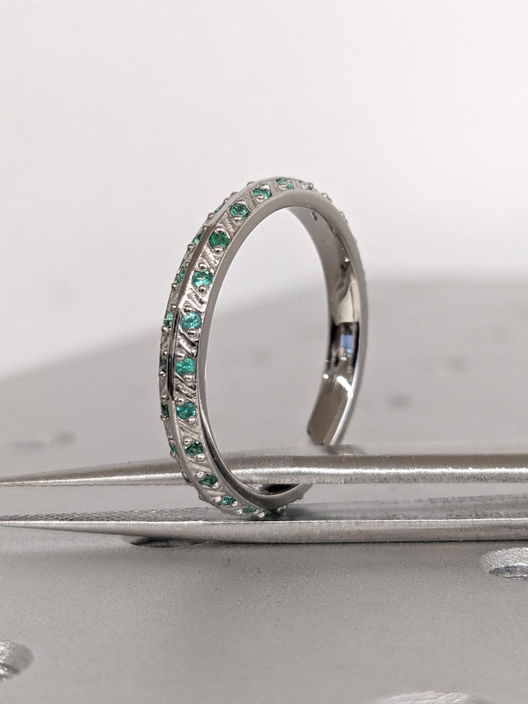 Timeless Natural Emerald Paved Wedding Ring | Gemstone Wedding Ring | Woman Bridal Ring | May Birthstone Emerald Promise Ring for Her