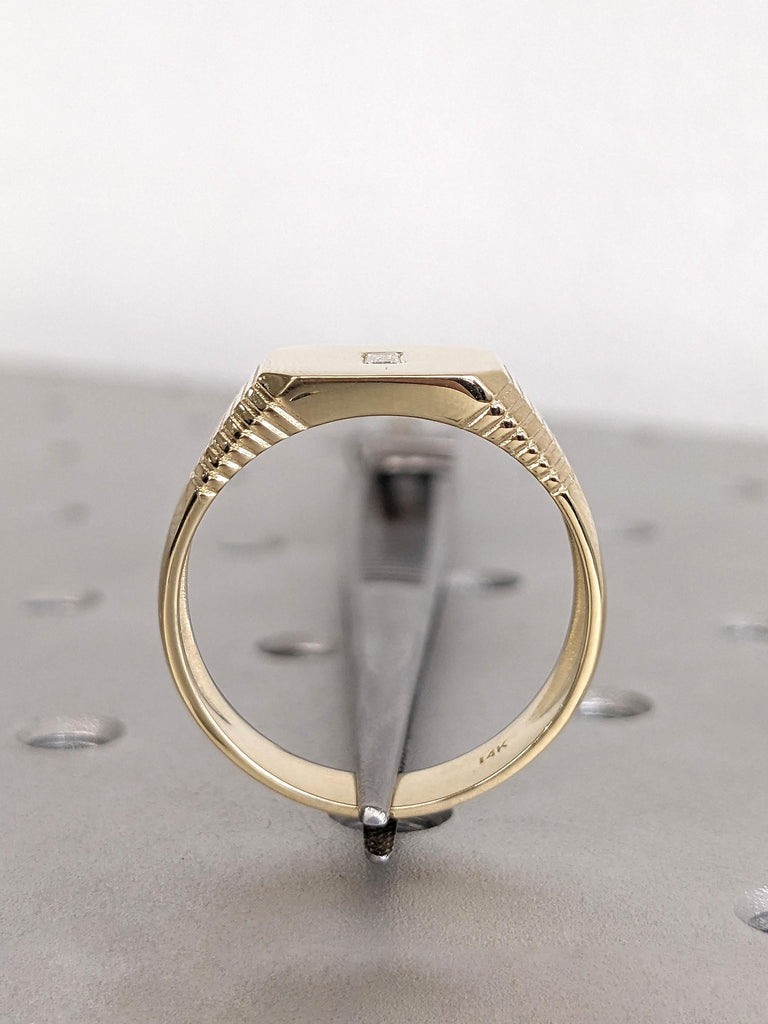 14k Solid Yellow Gold Flat Wedding Band | Bold 8mm Wedding Ring for Men | Baguette Diamond Wide Wedding Band | Modern Gold Band for Him