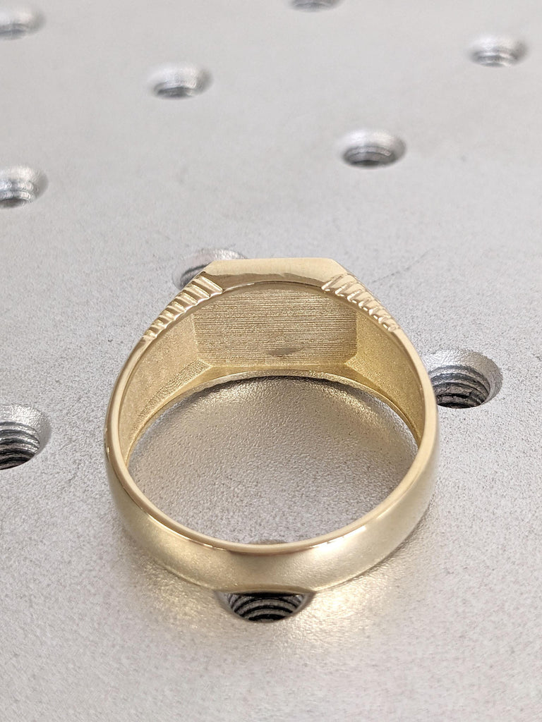 14k Solid Yellow Gold Flat Wedding Band | Bold 8mm Wedding Ring for Men | Baguette Diamond Wide Wedding Band | Modern Gold Band for Him