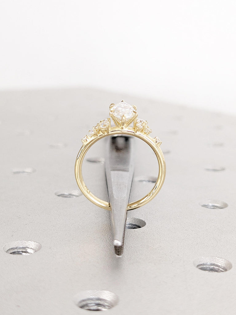 Art Deco Lab Grown Diamond Engagement Ring, Dainty Solid Gold Ring, Snowdrift Diamond Cluster Ring, Marquise Cut Ring, Bridal Gift for Her