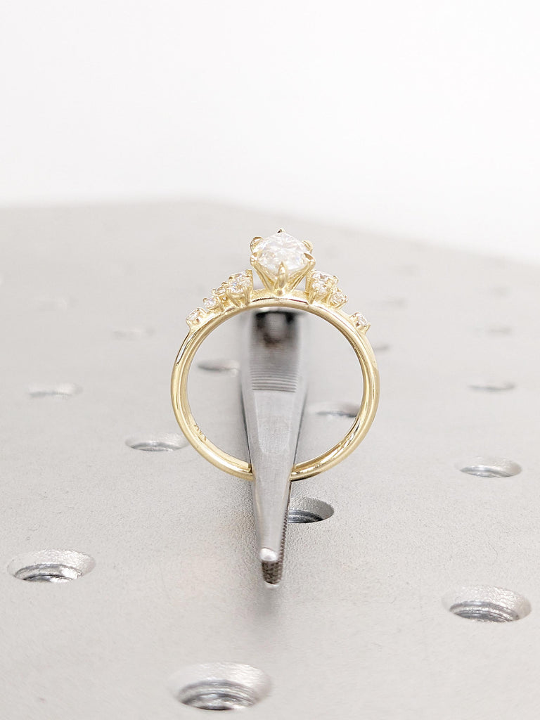 Marquise Lab Diamond Ring, Vintage Engagement Ring, 14k Yellow Gold Ring, Lab Diamond Cluster Ring, Wedding Anniversary Ring, Gift for Wife