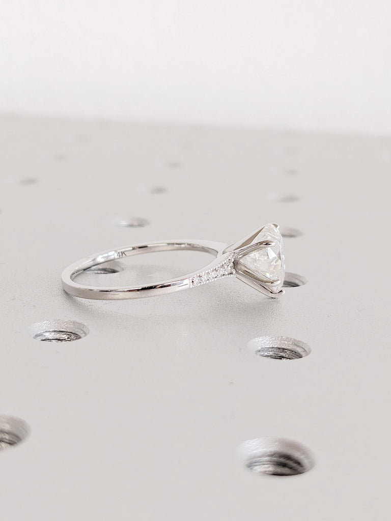 14K White Gold Heart Moissanite Ring | Vintage Art Deco Milgrain Engagement Ring | Unique Bridal Jewelry | Wedding Anniversary Gift for Her image #7