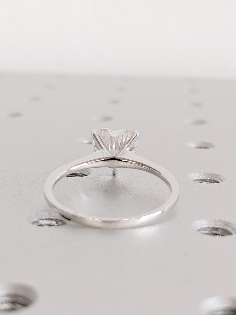 Heart Moissanite Diamond Wedding Ring | 14K White Gold Art Deco Ring | Milgrain Bridal Ring | Anniversary Gift for her | Engagement Jewelry