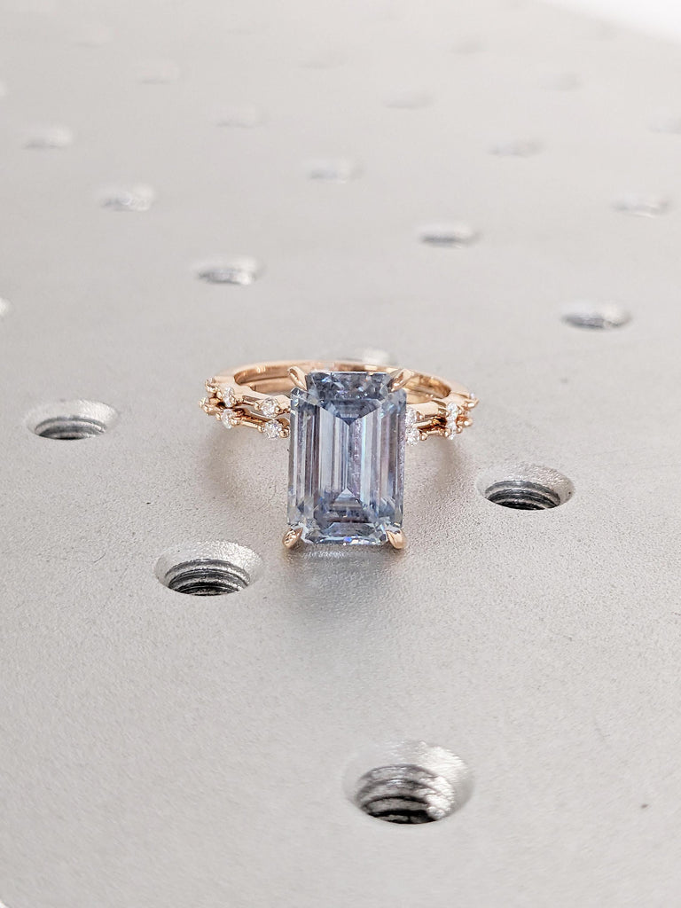 14k Rose Gold Engagement Ring, Dainty Grey Moissanite Ring