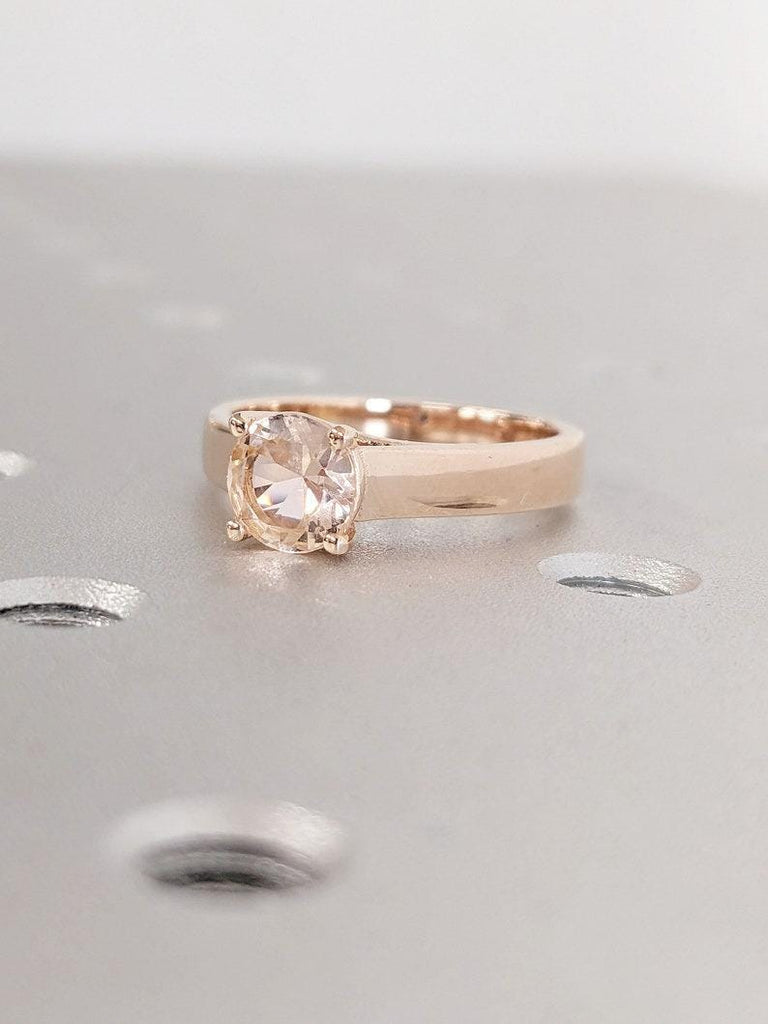 Solid 14K Rose Gold Engagement Ring | Round Cut Morganite Ring | 1-3CT Pink Morganite Solitaire Promise Ring | Simple Wedding Ring for Her