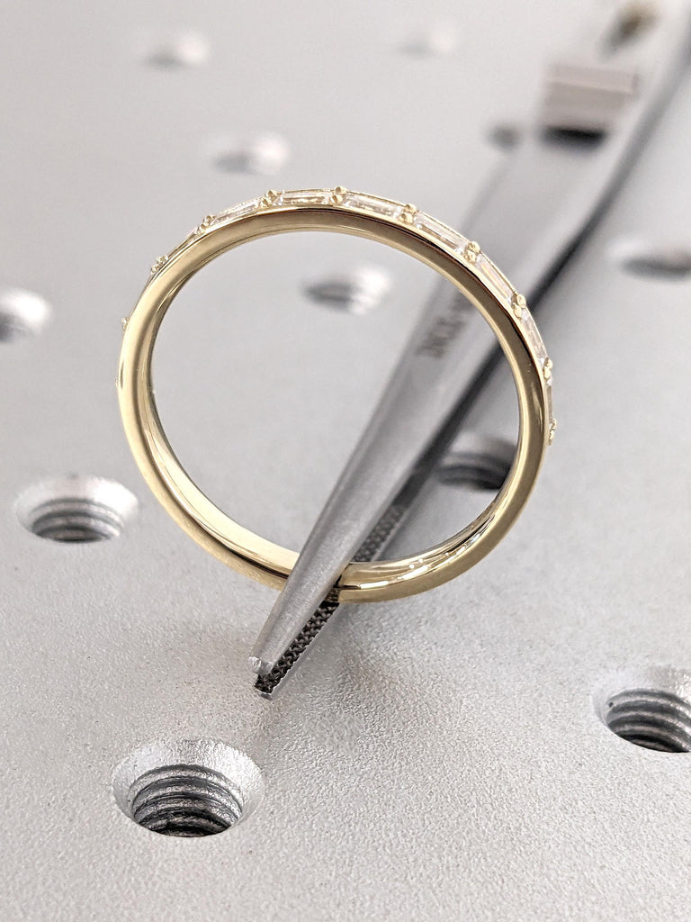 14K Gold Ring Classic Natural Diamond Wedding Band | Delicate Lab Diamond Half Eternity Ring | Stackable Moissanite Matching Rings For Women