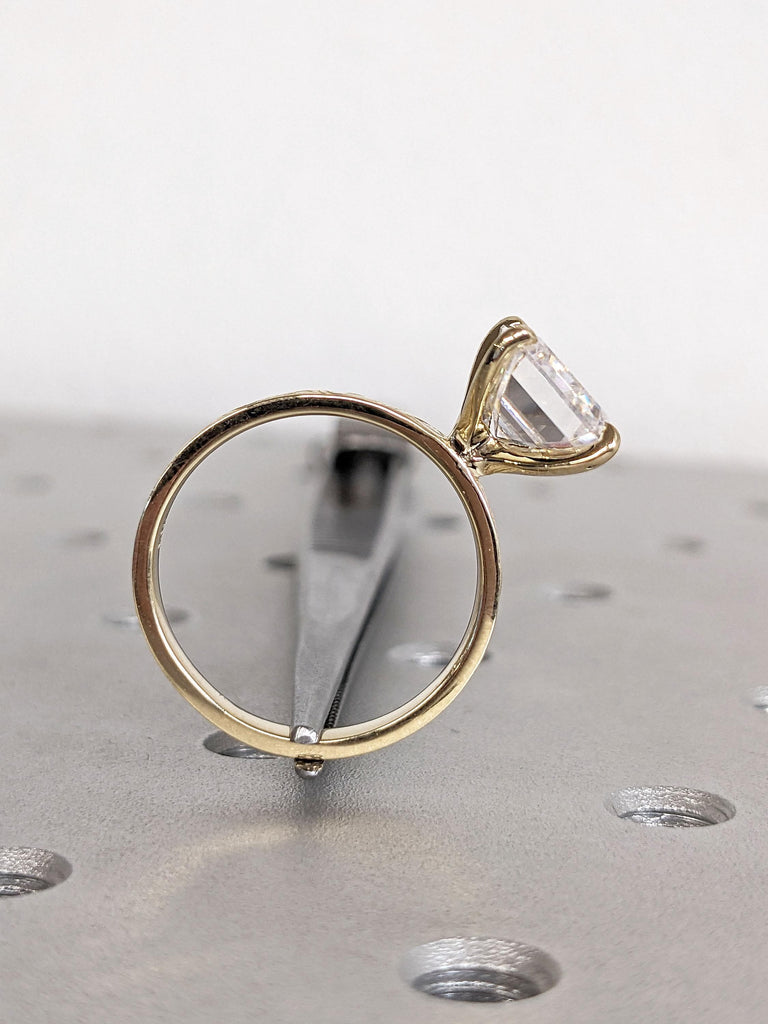 Lab Created Diamond Vintage Engagement Ring | Emerald cut CVD Diamond Solid Gold Promise Ring | Filigree Wedding Ring | Handmade Jewelry