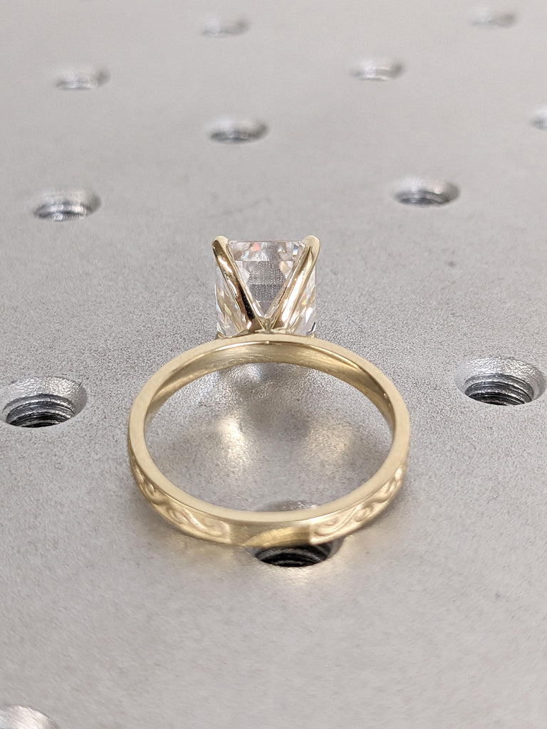 3ct Lab Grown Diamond Solitaire Emerald cut Engagement Ring | F Color VS1 Certified Diamond Vintage Ring | 14k Yellow Gold Rings for Women