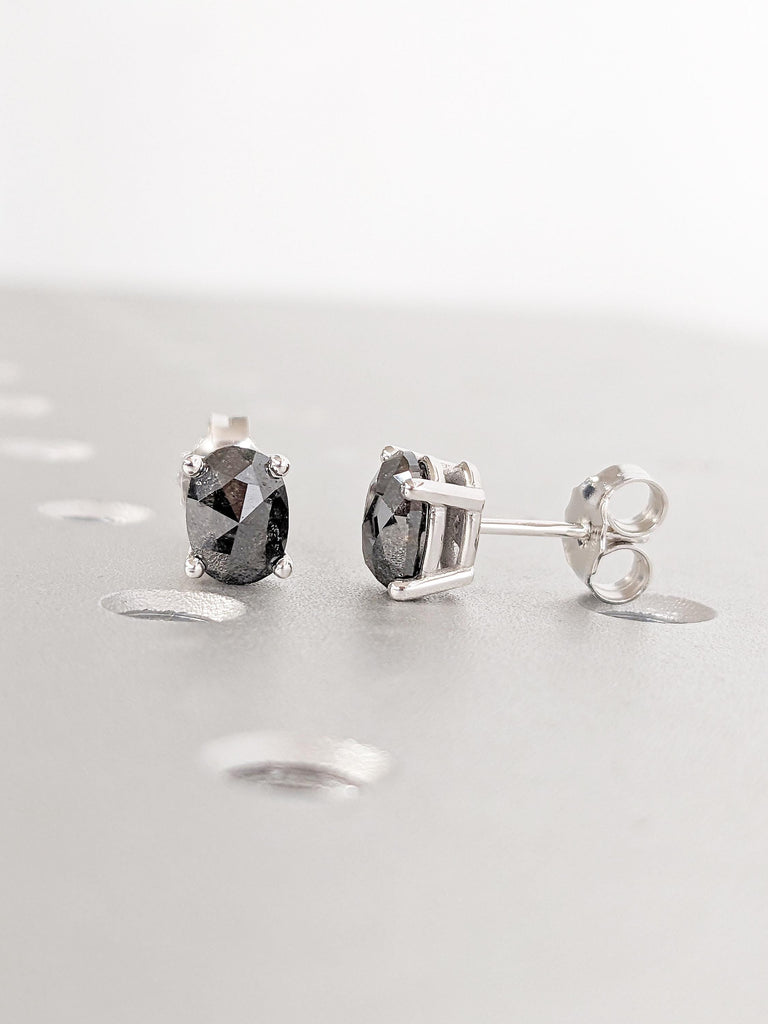 Salt and Pepper Diamond Earring, Vintage Style Earring, 14k Gold Earring, Women Earring, Diamond Stud Earrings, Birthday Gift for Girlfriend