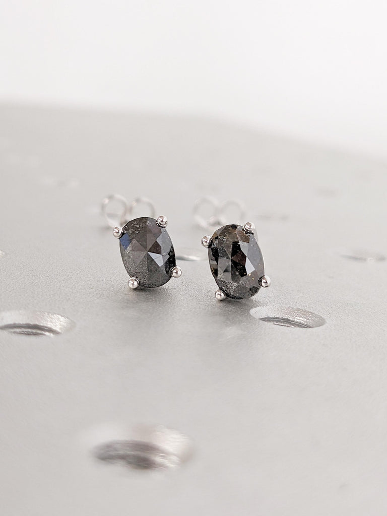 Salt and Pepper Diamond Earring, Vintage Style Earring, 14k Gold Earring, Women Earring, Diamond Stud Earrings, Birthday Gift for Girlfriend
