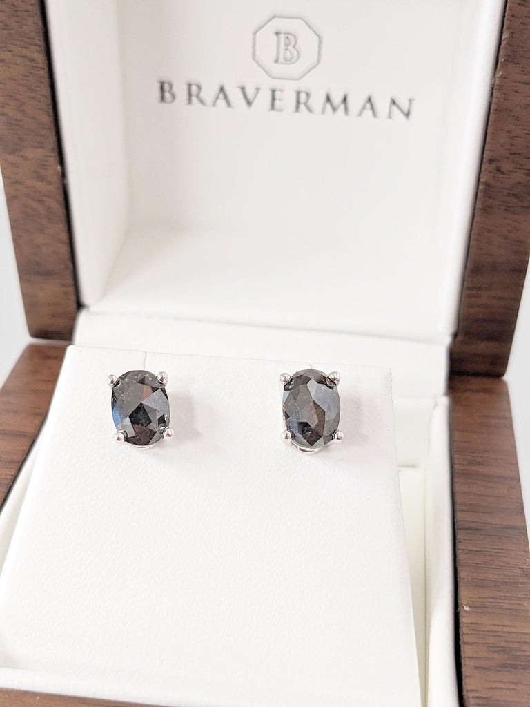 Salt and Pepper Diamond Earring, Vintage Style Earring, 14k Gold Earring, Women Earring, Diamond Stud Earrings, Birthday Gift for Girlfriend
