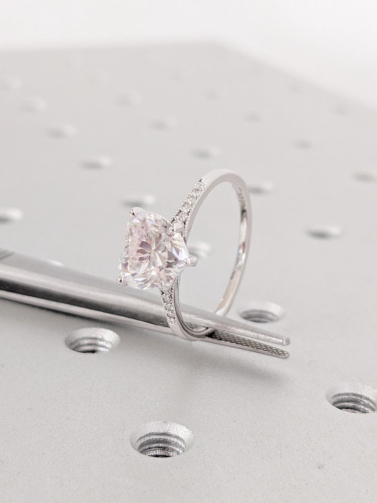 14K White Gold Heart Moissanite Ring | Vintage Art Deco Milgrain Engagement Ring | Unique Bridal Jewelry | Wedding Anniversary Gift for Her image #6