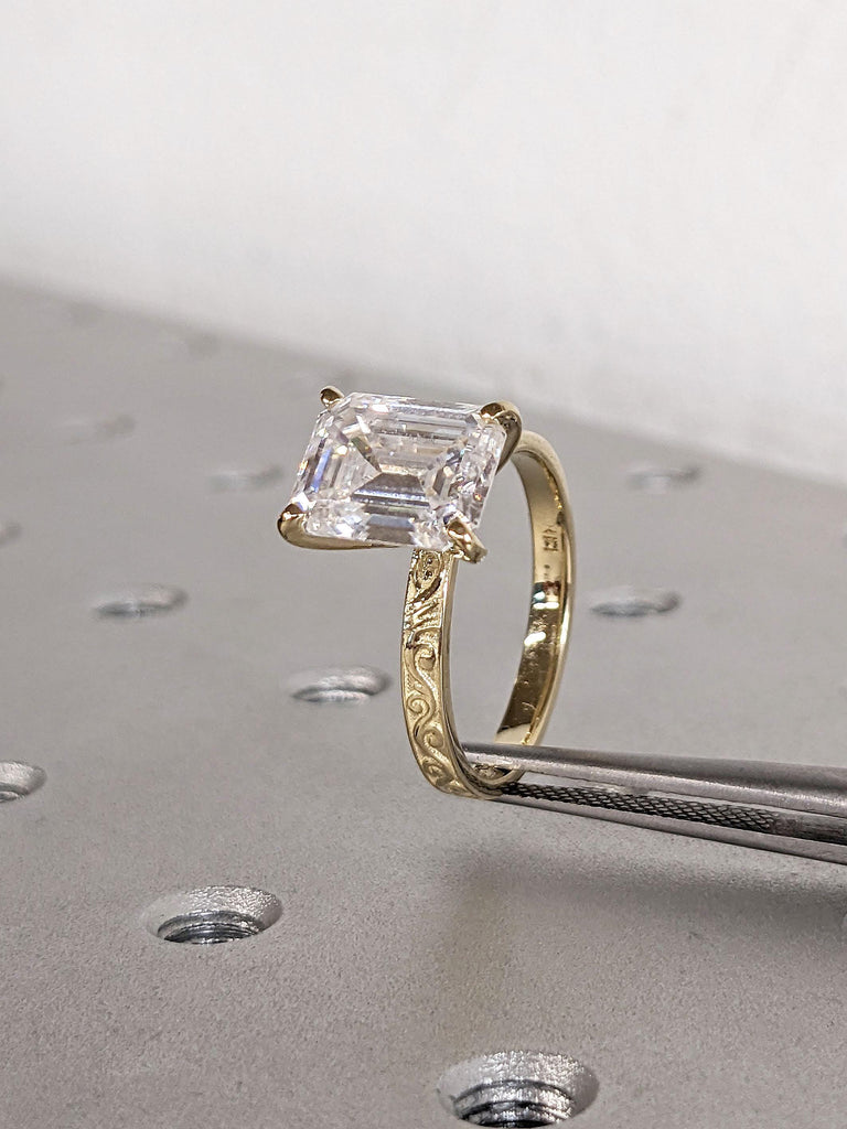 Vintage Engagement Ring | 3 Carat Solitaire Ring | Scrollwork Filigree Ring | Moissanite Ring | Woman Bridal Ring