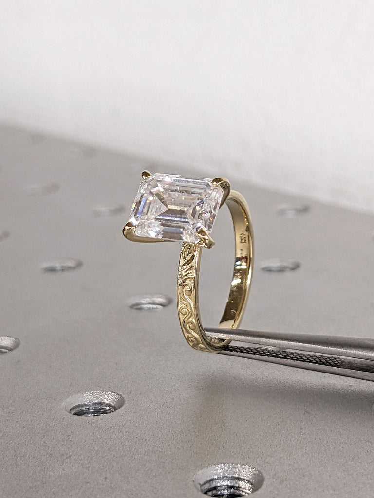 Vintage Engagement Ring | 3 Carat Solitaire Ring | Scrollwork Filigree Ring | Moissanite Ring | Woman Bridal Ring