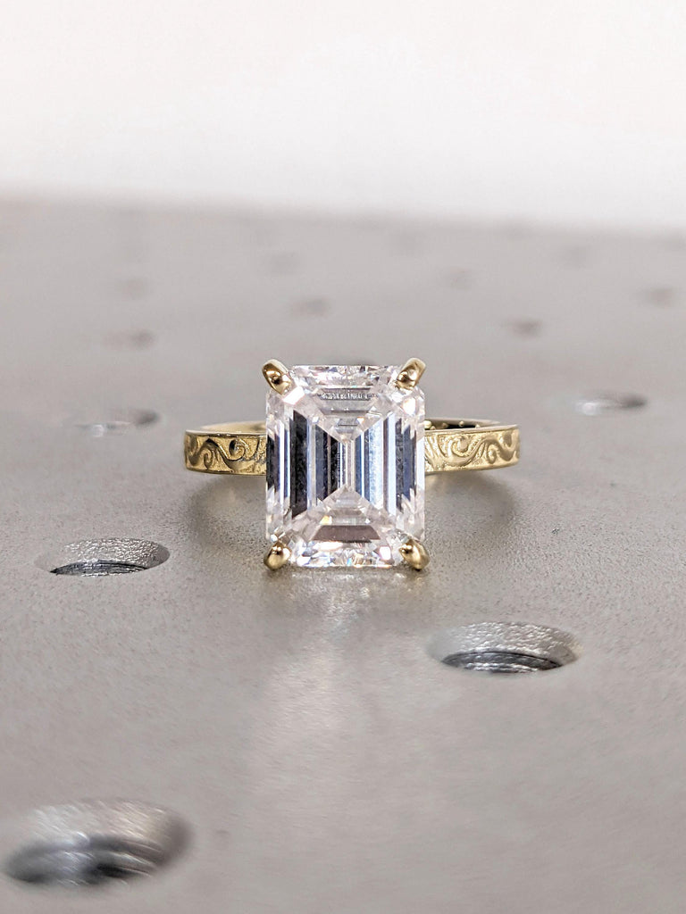 1-3CT Emerald Cut Moissanite Solitaire Ring | 14K Solid Gold Minimalist Vintage Engagement Ring | Classic Wedding Ring, Jewelry Gift For Her
