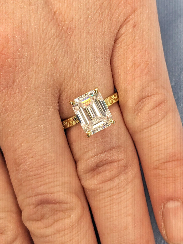 Emerald cut Lab Diamond Wedding Anniversary Ring Gift for Wife | Solid Gold Engagement Ring | 3 Carat Diamond Ring | Eco Friendly Jewelry
