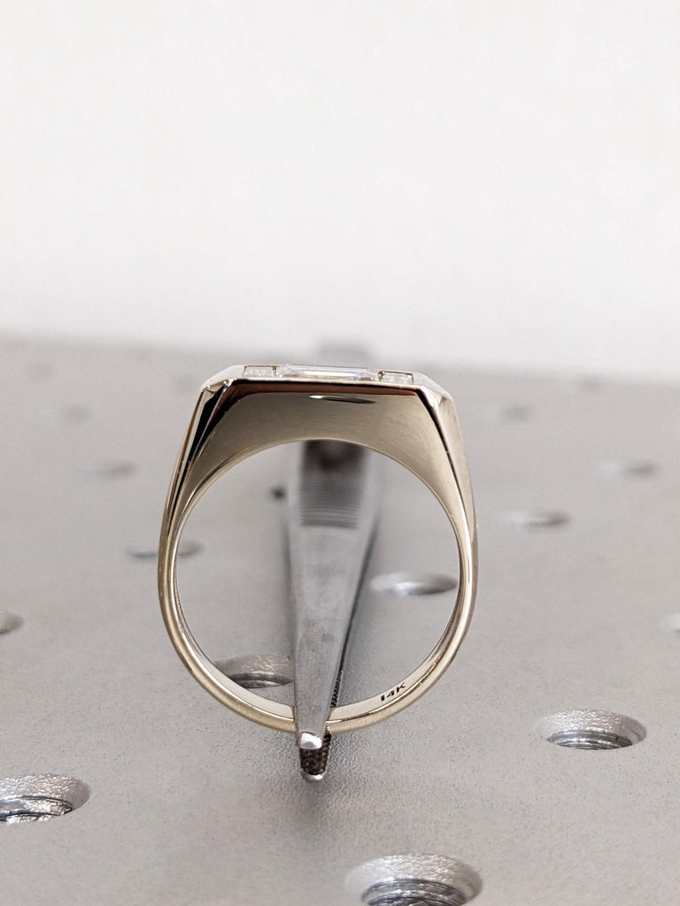 Personalized 14K Raw White Gold Lab Diamond Ring, Vintage Baguette Cut White Diamond Wedding Ring, Wide Band Polished Finish Diamond Ring