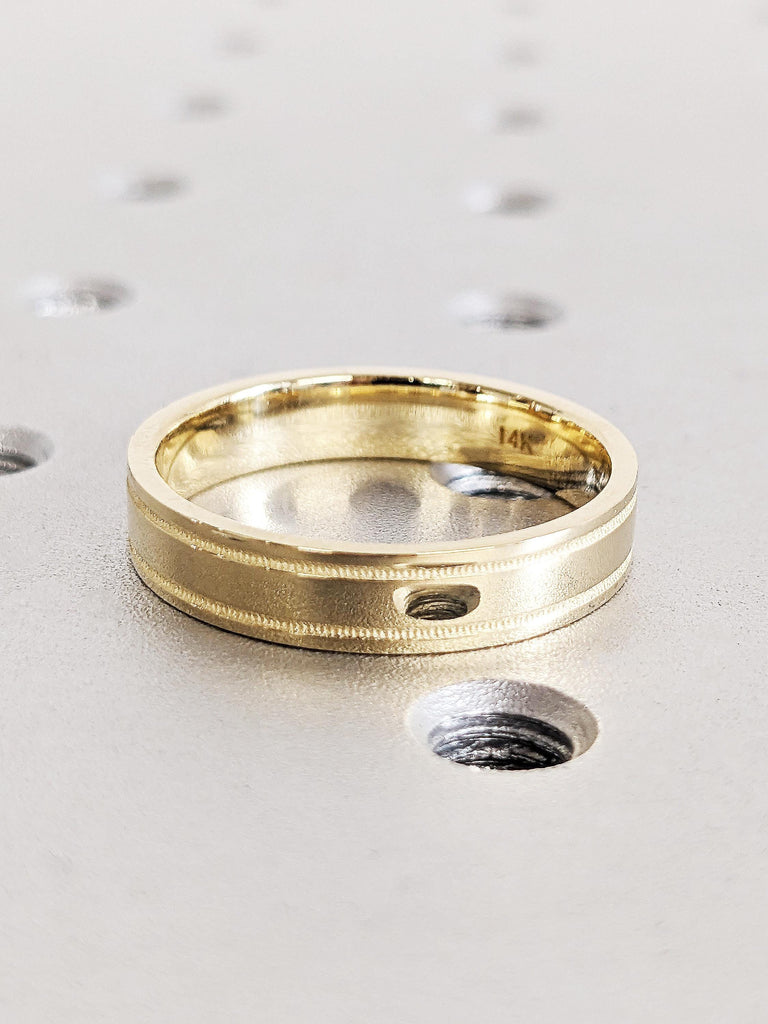 Plain Milgrain Gold Wedding Band, Minimalist 14K Solid Yellow Gold Ring Milgrain Edge, Classic Men's Engagement Ring, Polished Finish Band