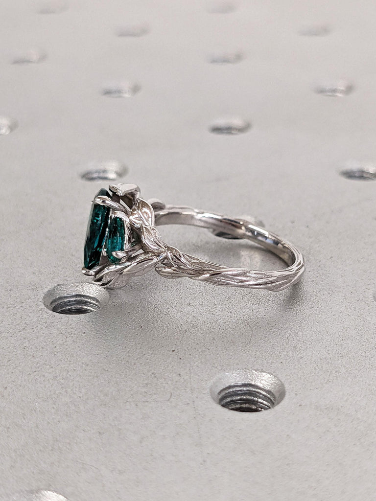 Twig Branch Ring | Fine Handmade Jewelry | Rustic Engagement Ring | Leaf Ring Emerald Gold Ring