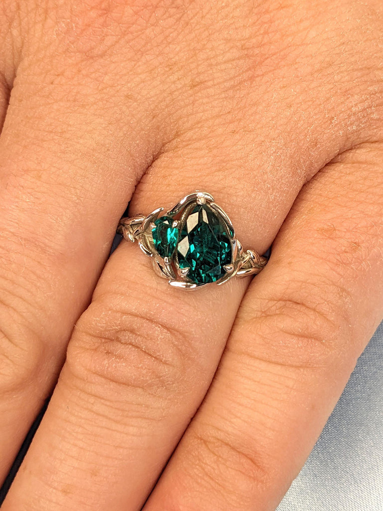 Double Stone Emerald Ring | Green Gemstone Healing Ring | 1.5 Carat Engagement Ring in 14k Gold