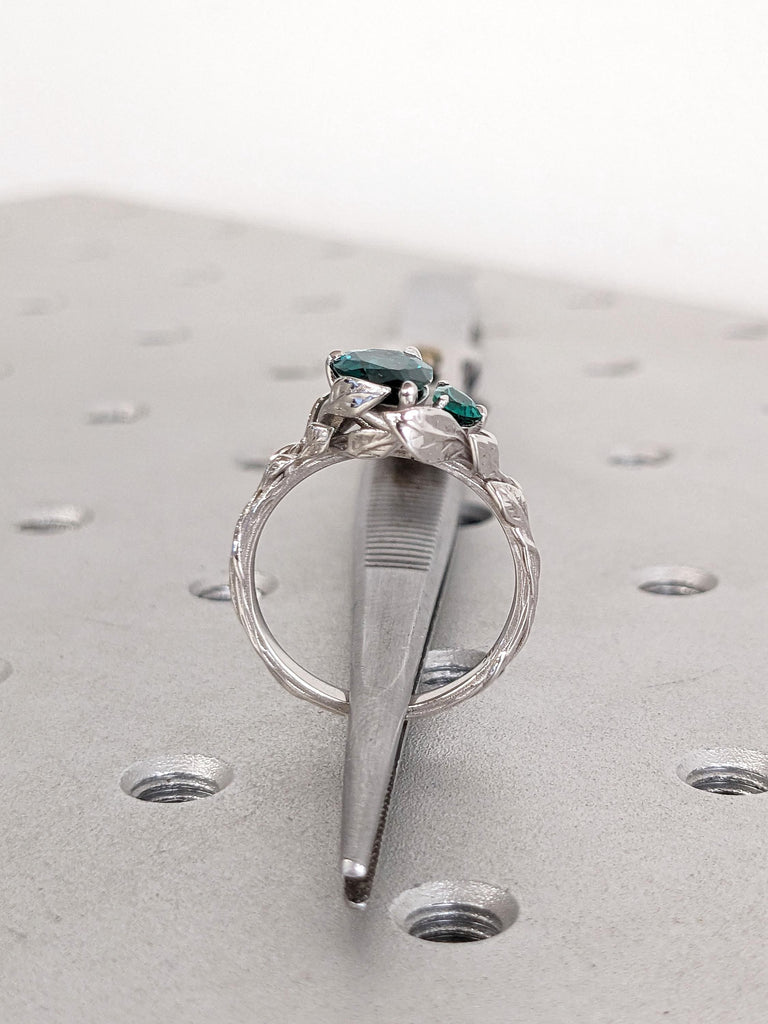 Rustic Engagement Ring | Handmade Leaf Promise Ring | Organic Ring | Green Gemstone Ring