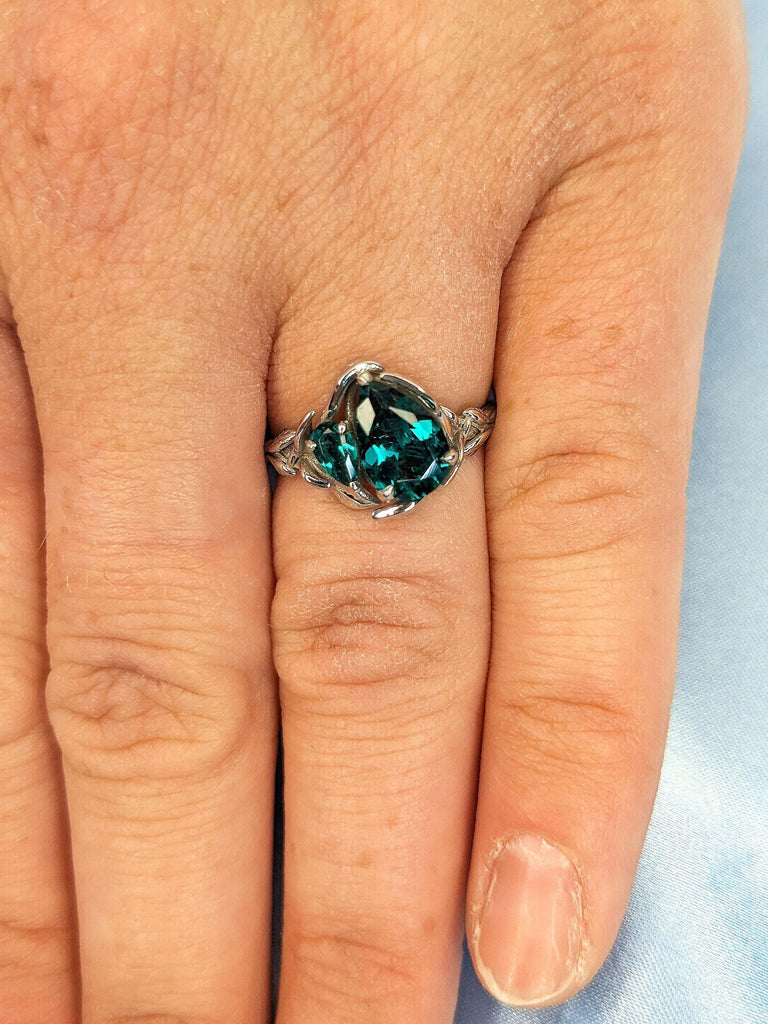 Emerald Ring White Gold Engagement Promise Ring | Anniversary Birthday Gift For Her Dainty Art Deco Gold Filled