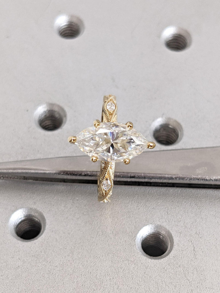 Vintage Engagement Ring | 18k Yellow Gold Delicate Handmade Jewelry | Woman Bridal Ring | VVS Moissanite Ring