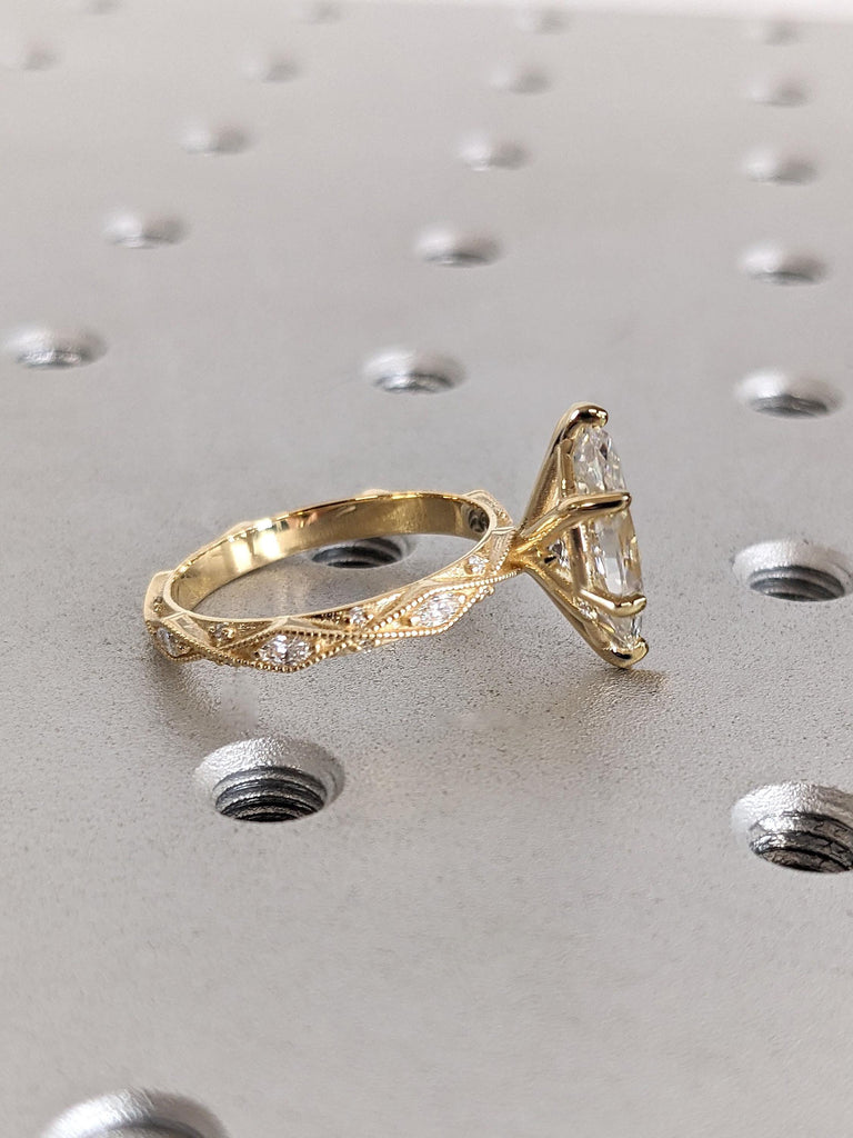 Unique Hand Made Vintage 18k Gold Marquise Diamond Ring | Lab Grown Diamond Ring IGI CERTIFIED | Custom Engagement Ring | Woman Promise Ring