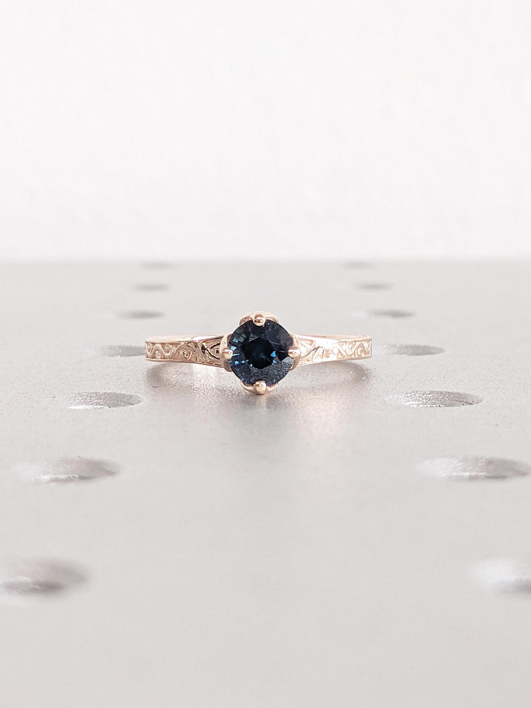 Blue Green Sapphire Anniversary Ring, 14k Rose Gold Ring, Birthstone Jewelry