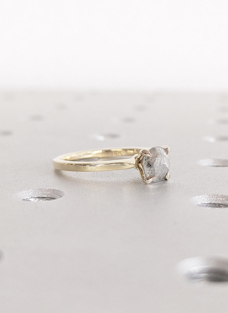 Salt and Pepper Diamond Engagement Ring: Round Solitaire Design
