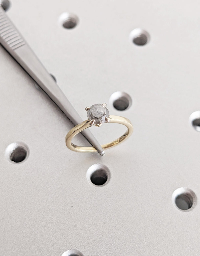 Salt and Pepper Diamond Engagement Ring: Round Solitaire Design