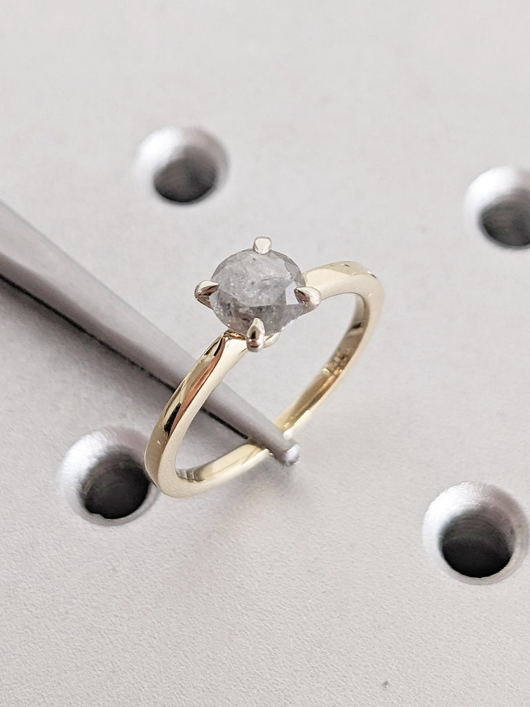 Salt and Pepper Diamond Engagement Ring: Round Solitaire Design