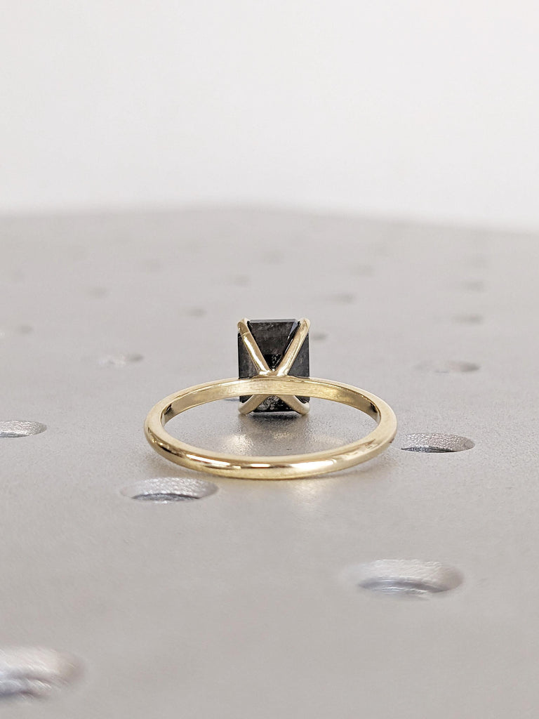 Salt and Pepper Diamond Wedding Ring, Emerald Cut Engagement Ring, 14k Gold Promise Ring for Her, Minimalist Ring, Emerald Cut Diamond Ring