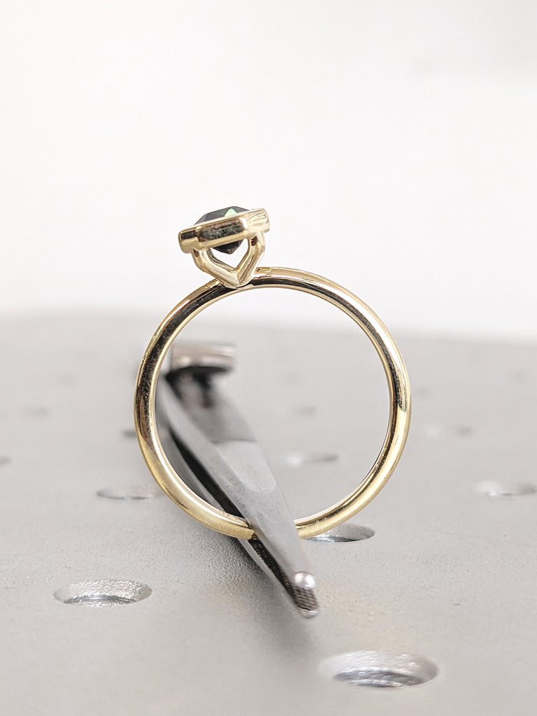 Emerald Cut Montana Sapphire Engagement Ring, 14k Gold Bezel Set Ring, Peacock Sapphire Ring, Solitaire Ring, Gemstone Ring, Birthstone Ring