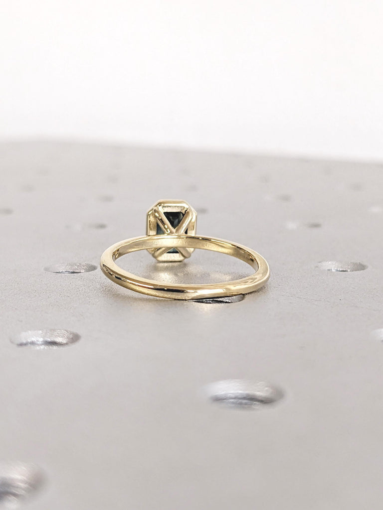 Bezel Engagement Ring, Emerald Cut Ring, Blue Green Sapphire Ring, 14k Solid Gold Ring, September Birthstone, Teal Sapphire Anniversary Ring