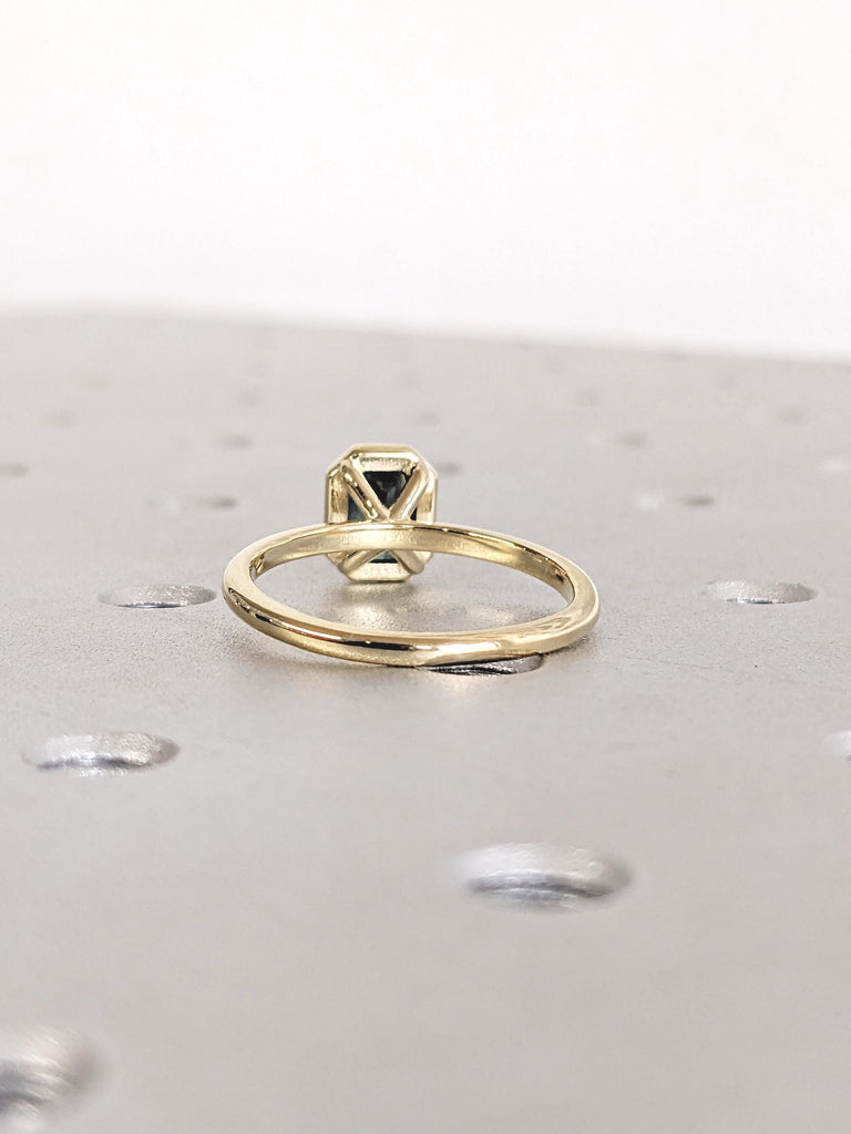 Emerald Cut Montana Sapphire Engagement Ring, 14k Gold Bezel Set Ring, Peacock Sapphire Ring, Solitaire Ring, Gemstone Ring, Birthstone Ring