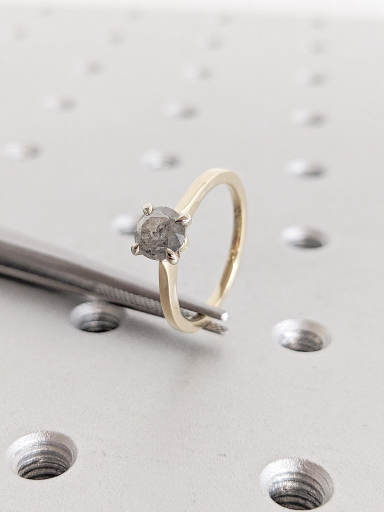 Salt and Pepper Diamond Engagement Ring: Round Solitaire Design