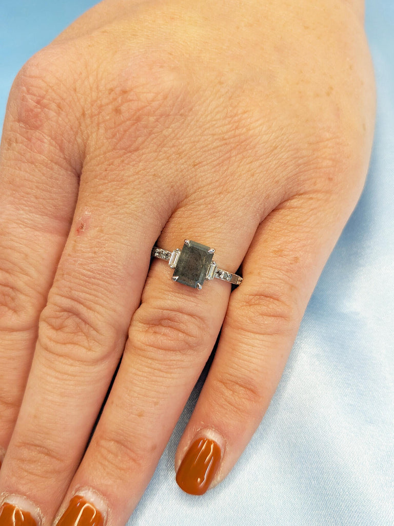 Emerald Cut Salt and Pepper Diamond Engagement Ring