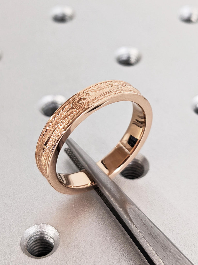 Vintage Ropes Engraved Rose Gold Wedding Band | Unique Texture Men’s Engagement Ring | 14K Solid Rose Gold Ring | Intricate Scroll Engraved