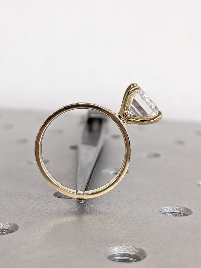 Certified Man Made Diamond Vintage Engagement Stacking Ring Set | Emerald cut CVD Diamond 14k 18k Gold Promise Ring | Filigree Wedding Ring