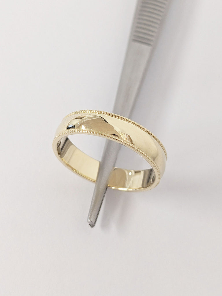 14K Yellow Gold Mligrain Edge Wedding Band | 5mm Gold Band | Minimalist Men&#39;s Jewelry | Wide Wedding Ring for Him | Everyday Wear Gold Ring